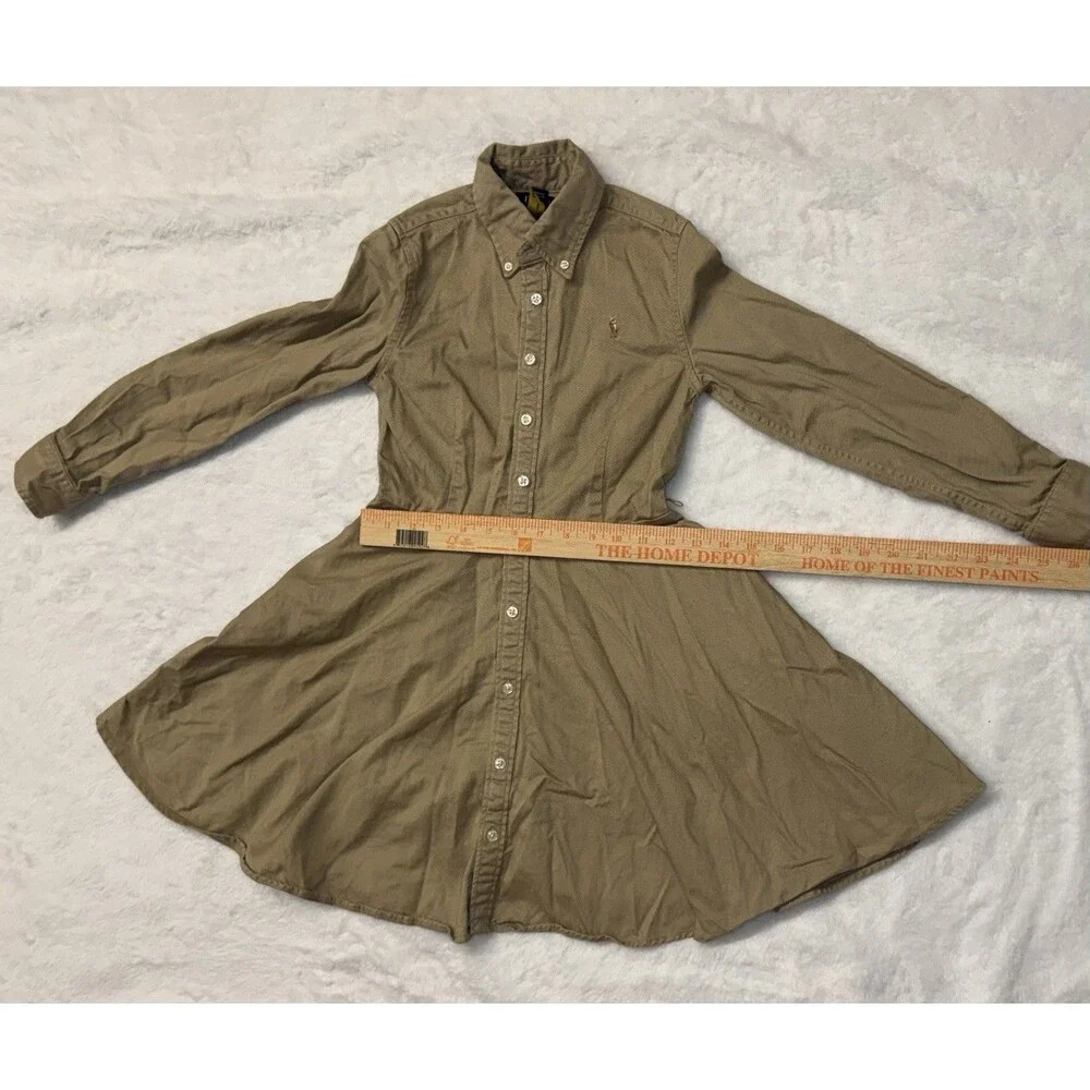 Ralph Lauren Dress Girls Sz 10 Pockets Tan Beige Pony Twirl Skirt Preppy No Belt